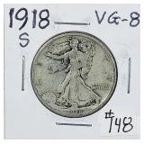 1918-S  Walking Liberty Half Dollar   VG-8