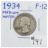 1934  Medium Motto  Washington Quarter  F-12