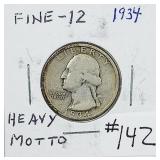 1934  Heavy Motto  Washington Quarter  F-12