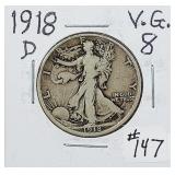 1918-D  Walking Liberty Half Dollar   VG-8