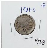 1921-S  Buffalo Nickel   G