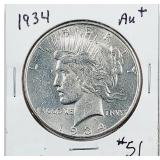 1934  Peace Dollar   AU+