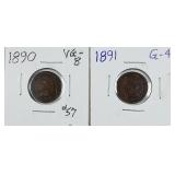 1890 & 1891  Indian Head Cents   VG & G