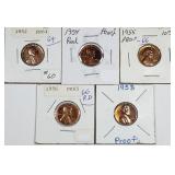 1952, 1954, 1955, 1956 & 1958  Lincoln Cents  PF