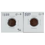 1888 & 1889  Indian Head Cents   G