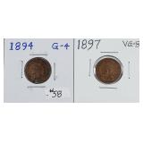 1894 & 1897  Indian Head Cents   G & VG