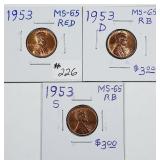 1953  P-D-S  Lincoln Cents   MS-65 RB or Red