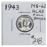 1943  Mercury Dime  MS-62 Full Bands