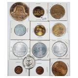 11  different tokens, medals and cents