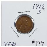 1912-S  Lincoln Cent   VF-30