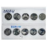 Set of 10;  2019 & 2020  W mint quarters  Unc.