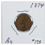1874  Indian Head Cent   AG