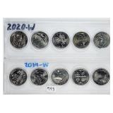 Set of 10;  2019 & 2020  W mint quarters  Unc.