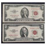 1953 & 1953-A  $2 Legal Tender Red Seals  VG & G