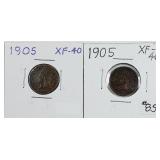 1905 & 1905  Indian Head Cents   XF-40