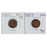 1907 & 1907  Indian Head Cents   XF-40