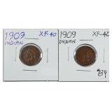 1909 & 1909  Indian Head Cents   XF-40