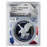 2021-S Ty II  $1 Silver Eagle   ANACS PR-70 DCAM