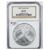 2007  $1 Silver Eagle   NGC MS-69