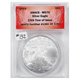 2010  $1 Silver Eagle   ANACS MS-70