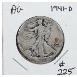 1941-D  Walking Liberty Half Dollar   AG