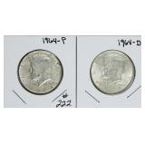 1964-P & 1964-D  Kennedy Half Dollars   AU