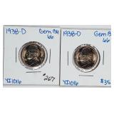 1938-D & 1938-D  Jefferson Nickels  Gem BU-66