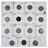 Lot of 15  Liberty Nickels  G - VG  1889 - 1901