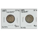 2  1883  "No cents"  Liberty nickels   XF-45