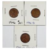 1946  P-D-S  Lincoln Cents   AU -Unc