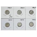 Lot of 6 different    Roosevelt Dimes