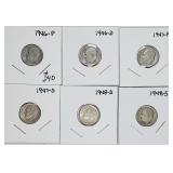 1964 P&D, 1947 P&D, 1948 D&S Roosevelt Dimes