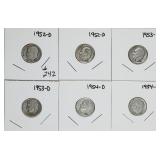 2-1952-D, 2-1953-D & 2- 1954-D  Roosevelt Dimes