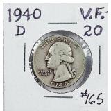 1940-D  Washington Quarter   VF-20