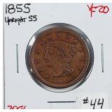 1855  Upright 55  Large Cent   VF-20