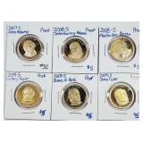 Lot of 6 Proof Presidential Dollars 2007-S -2009-S