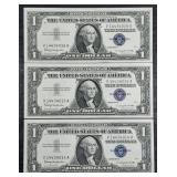 3  Consecutive # 1957-B  $1 Silver Certificates AU