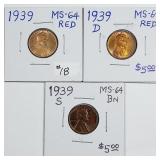 1939 P-D-S  Lincoln Cents   MS