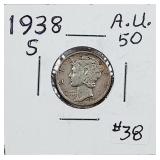 1938-S  Mercury Dime   AU-50