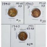 1940 P-D-S  Lincoln Cents   MS