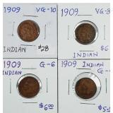 4  1909  Indian Head Cents  G - VG