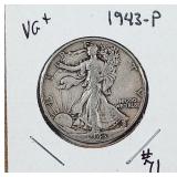 1943-P  Walking Liberty Half Dollar   VG+