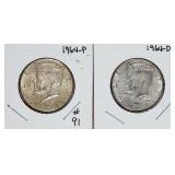1964-P & 1964-D  Kennedy Half Dollars   XF
