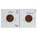 1932 & 1932-D  Lincoln Cents   XF