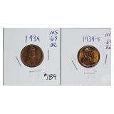 1939 & 1939-S  Lincoln Cents  MS- 63BR & 64RD
