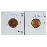 1937 & 1937-D  Lincoln Cents   AU-58 & MS-64