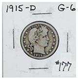 1915-D  Barber Quarter   G+