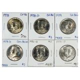 Lot of 6  Kennedy Half Dollars  BU  1978 - 1981-D