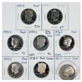 Lot of 8  Kennedy Half dollars  PF 1971-S- 1981-S