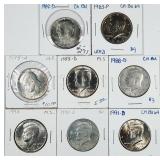 Lot of 8  Kennedy Half Dollars  BU 1982-D - 1991-D